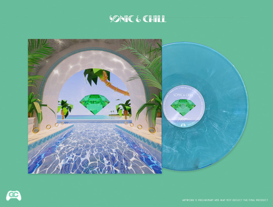 Sonic & Chill future funk vinyl record on seafoam green vinyl