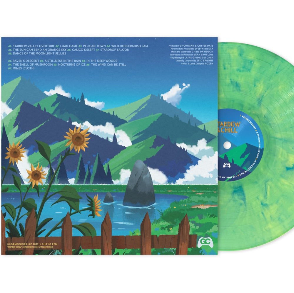 Stardew & Chill vinyl record back cover artwork and tracklist
