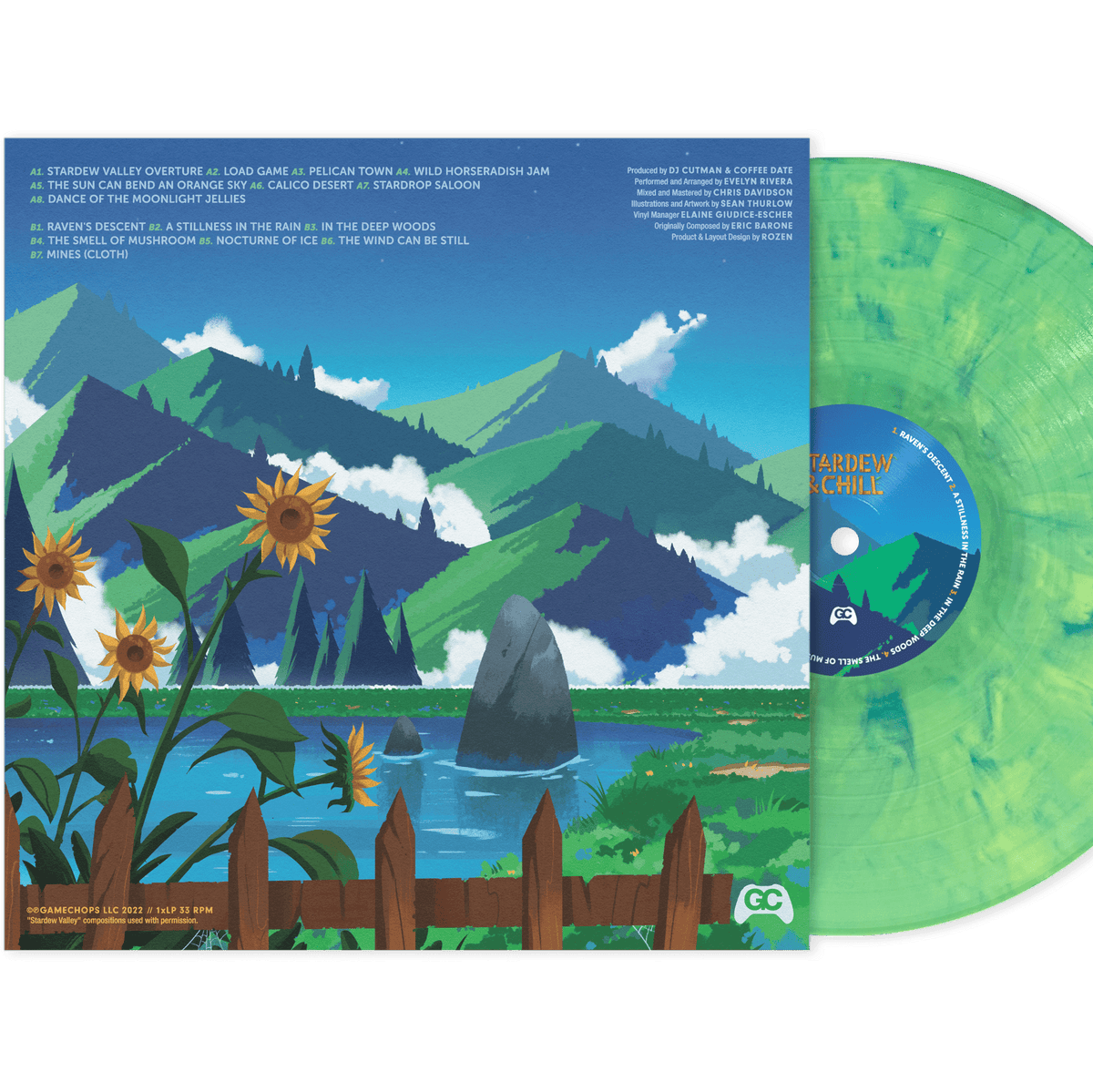 Stardew & Chill vinyl record back cover artwork and tracklist