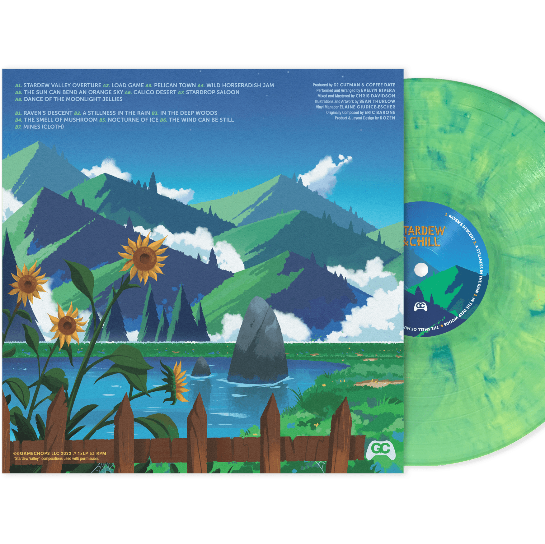 Stardew & Chill vinyl record back cover artwork and tracklist
