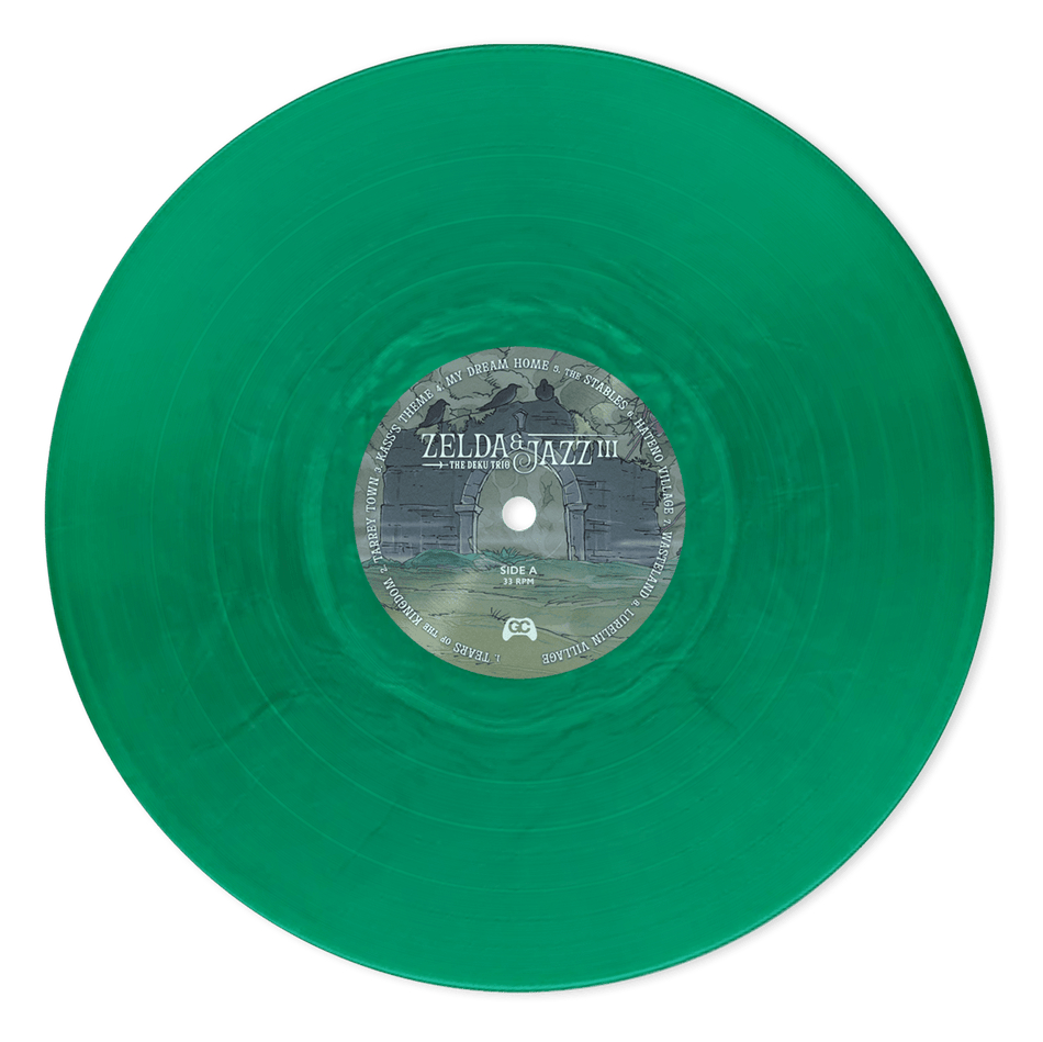 Close up of Zelda & Jazz III colored vinyl record for audiophile listening
